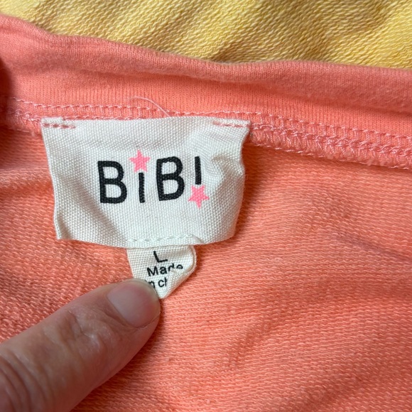 Bibi Color Block Fleece Pullover Women’s L Ivory Peach Yellow Long Sleeve - Picture 5 of 7